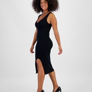 Bar lll Women's Rib-Knit Sleeveless Midi Sweater Dress, medium V-neck in black‍